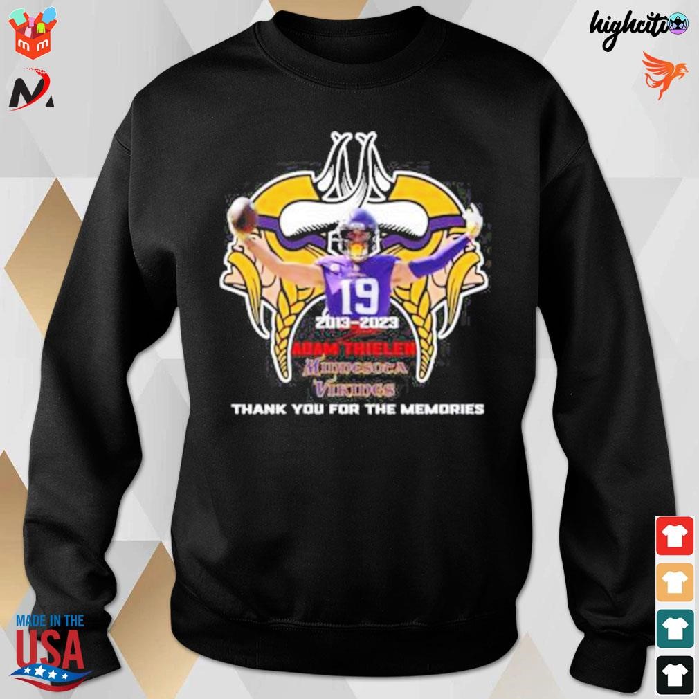 Adam Thielen 2013 2023 Minnesota Vikings thank you for the memories signature t shirt hoodie sweater long sleeve and tank top