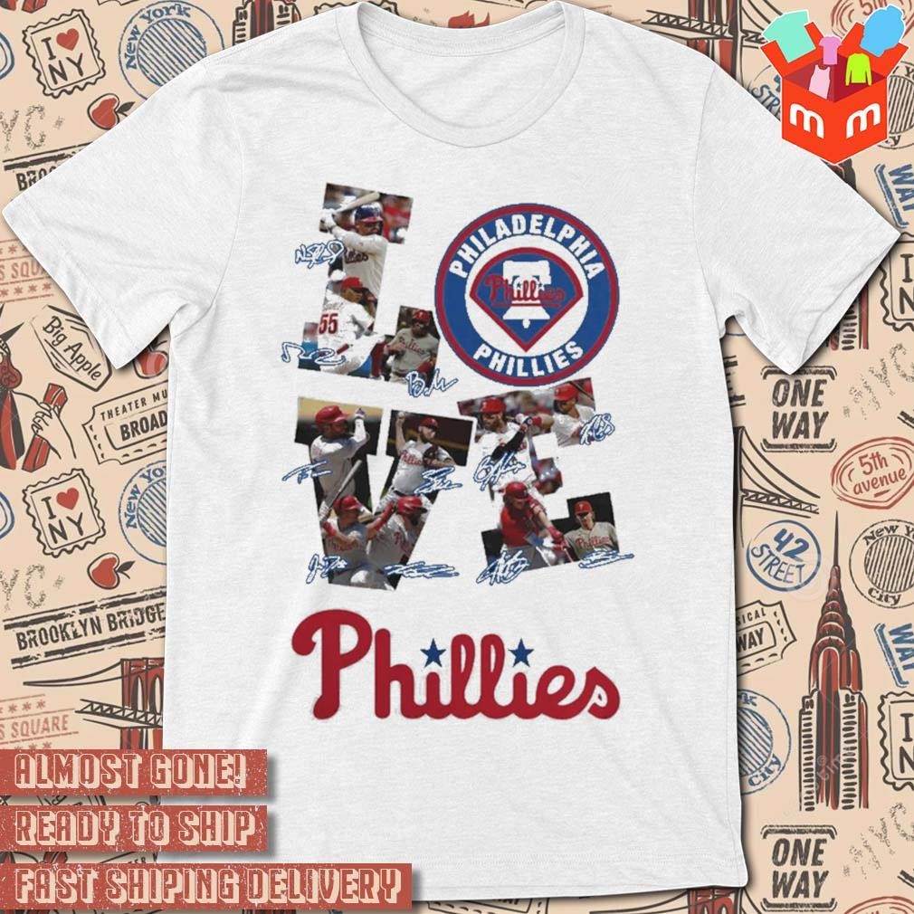 Philadelphia phillies love team light blue design personalized baseball jersey signature art design t shirt hoodie sweater long sleeve and tank top