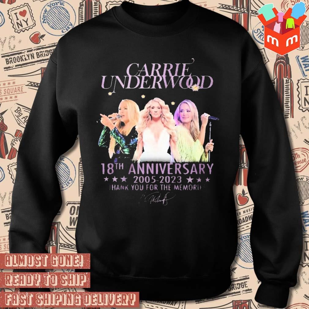 Carrie underwood 18th anniversary 2005 2023 thank you for the memories signature photo design t shirt hoodie sweater long sleeve and tank top