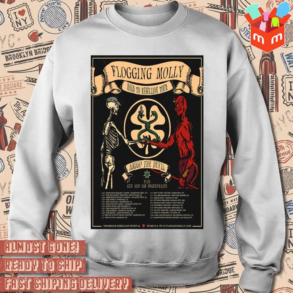 Flogging Molly Road To Rebellion Tour 2024 Amigo the Devil poster T shirt hoodie sweater long sleeve and tank top