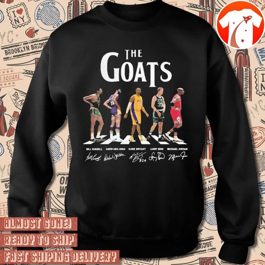 Official The NBA Legends The Goats Bill Russell Kobe Bryant Larry Bird Michael Jordan Players signatures t shirt hoodie sweater long sleeve and tank top