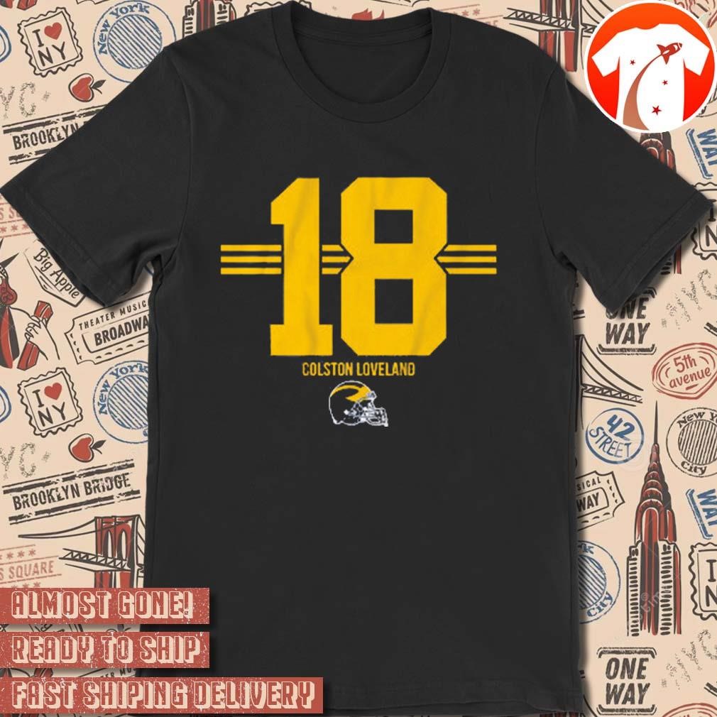 Official Michigan Wolverines Football Colston Loveland 18 Stripe t-shirt