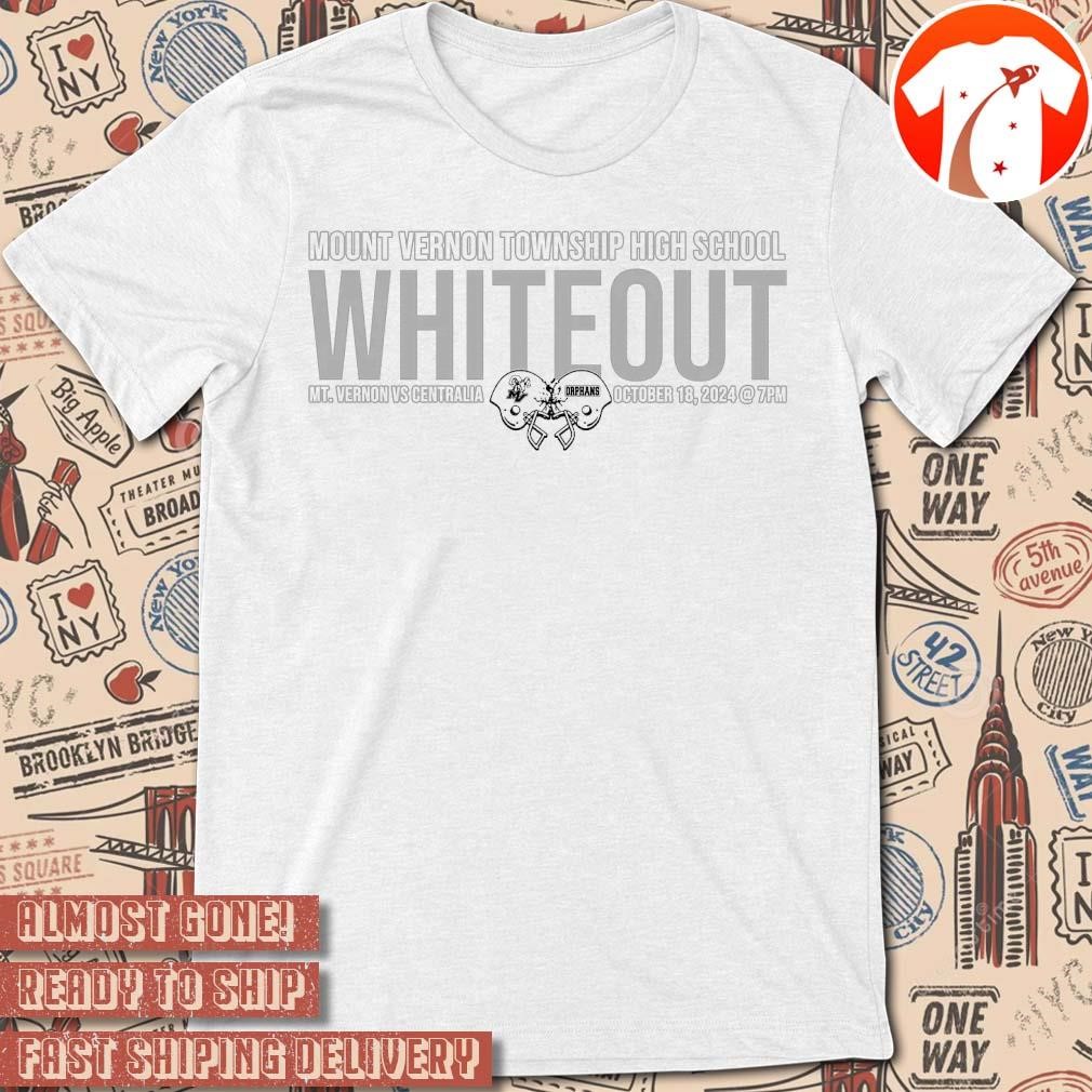 Official Mount Vernon Township High School Whiteout Mt. Vernon Ram Vs Centralia October 18-2024 t-shirt