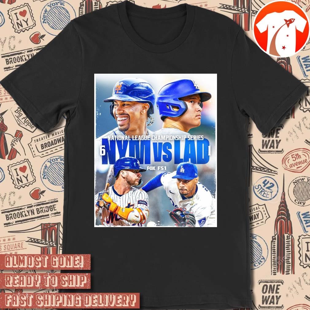 Official New York Mets Vs Los Angeles Dodgers National League Championship Series Face Off In The MLB NLCS Poster t-shirt