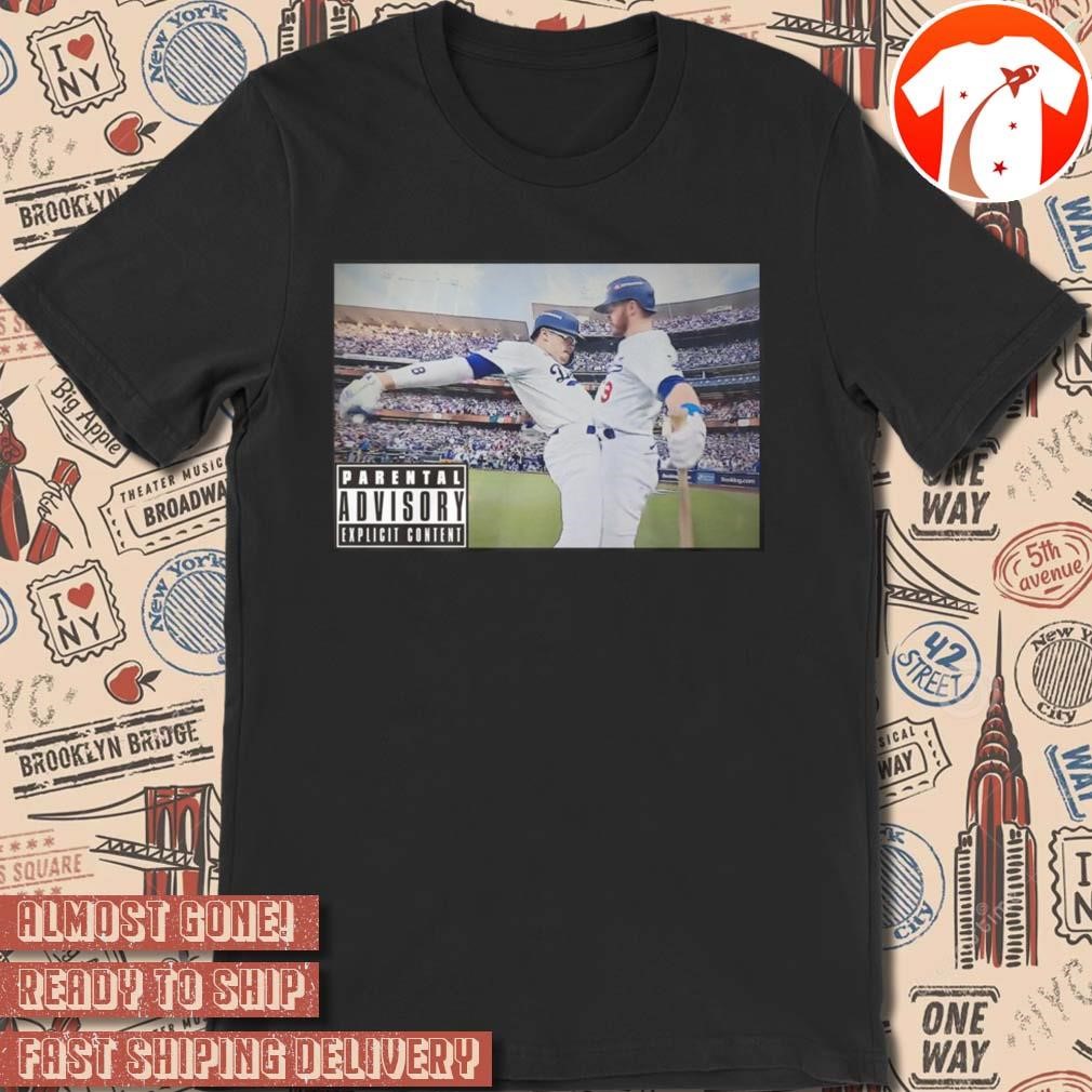 Official Poster Clayton Kershaw and Shohei Ohtani Los Angeles Dodgers Parental Advisory Explicit Content t-shirt