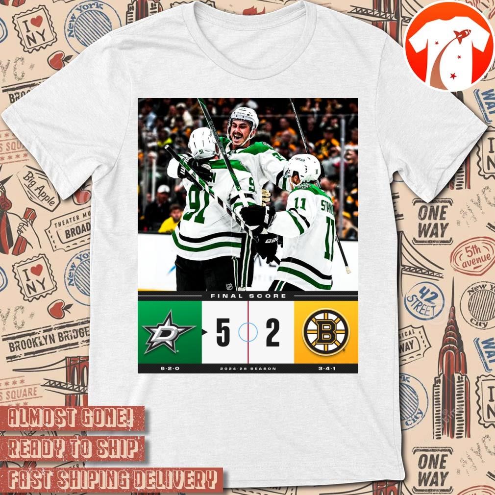 Official Poster Final Score Dallas Stars 5 - 2 Boston Bruins NHL 2024-25 Season t-shirt