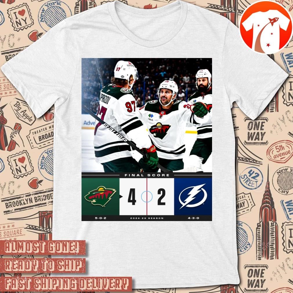 Official Poster Final Score Minnesota Wild 4 - 2 Tampa Bay Lightning NHL 2024-25 Season t-shirt