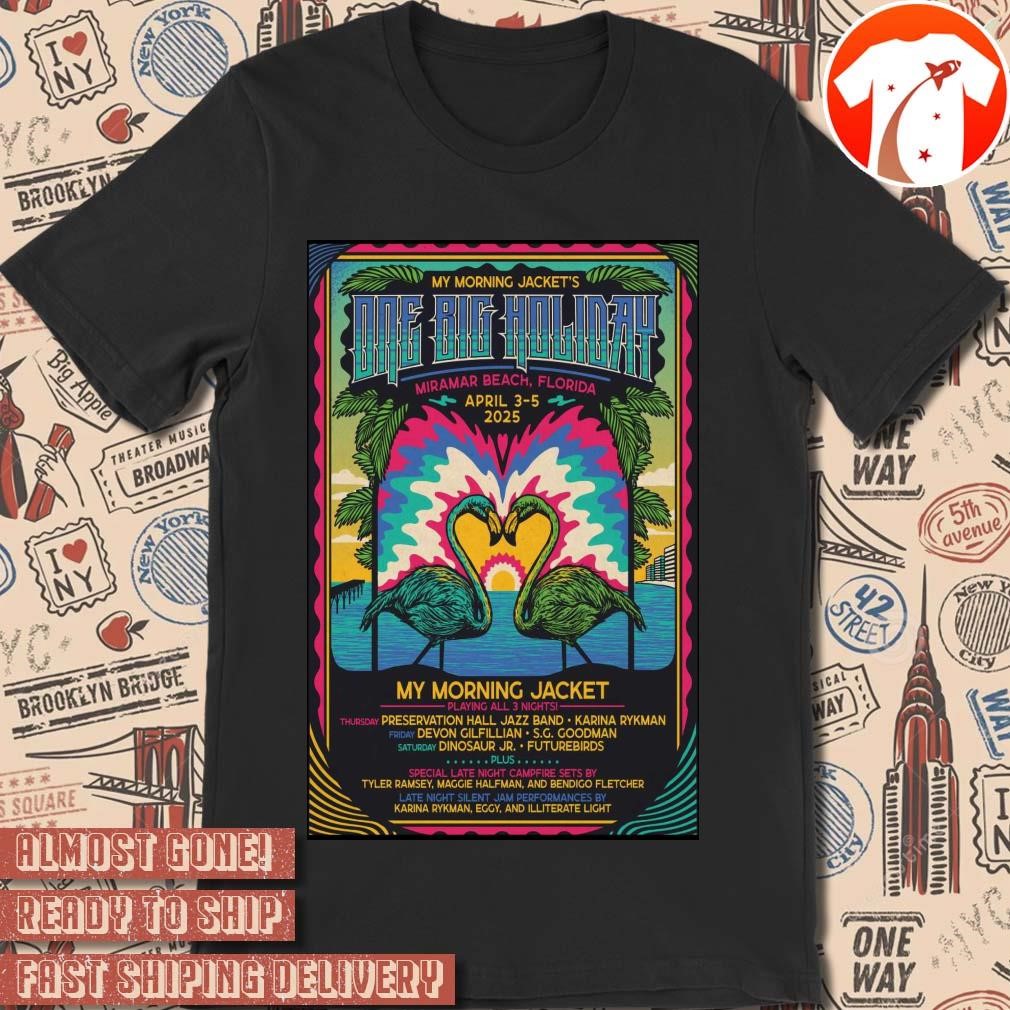 Official Poster My Morning Jacket Seascape Resort Apr 3-5 2025 in Miramar Beach FL t-shirt