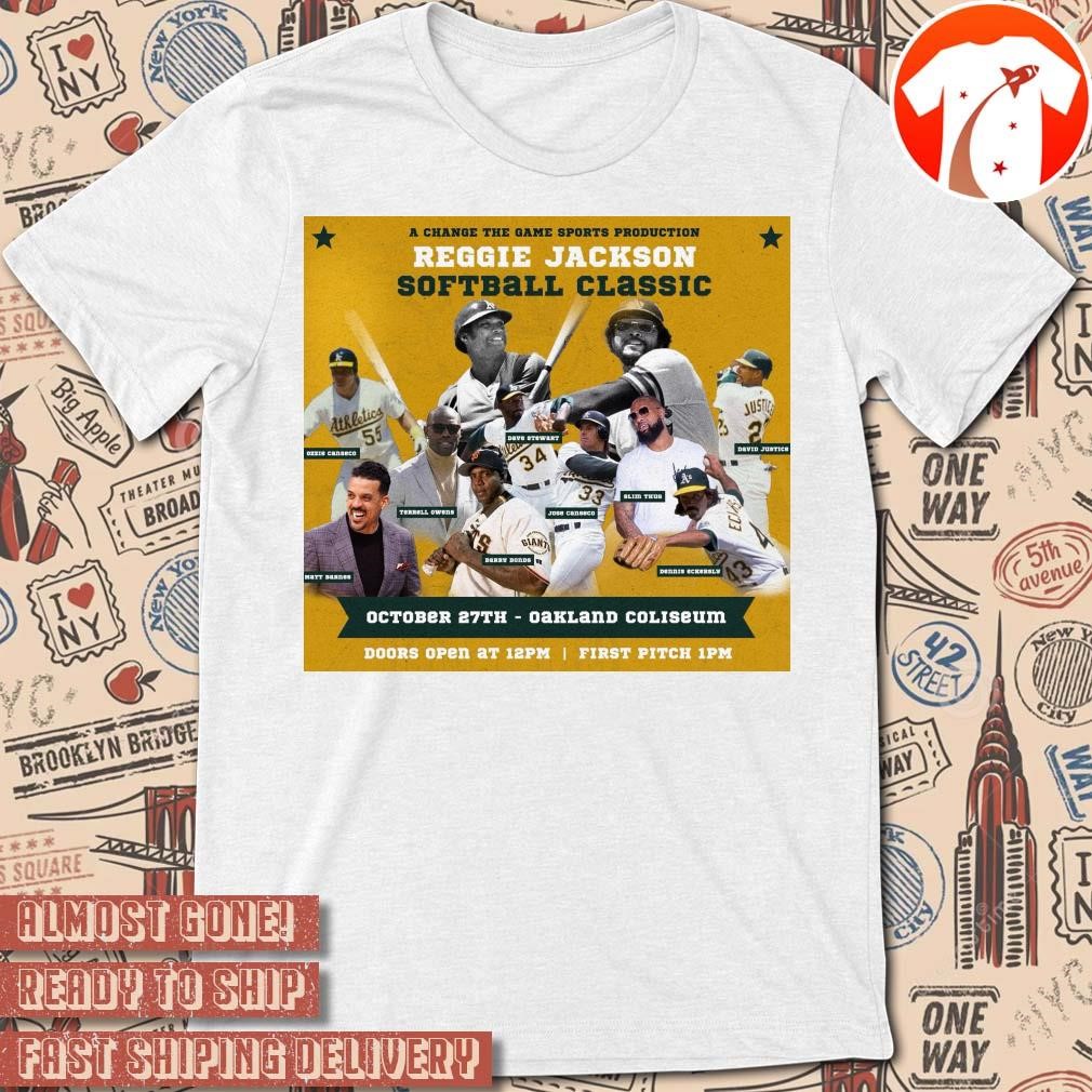 Official Poster Oakland Athletics Reggie Jackson Softball Classic October 27TH Oakland Coliseum t-shirt