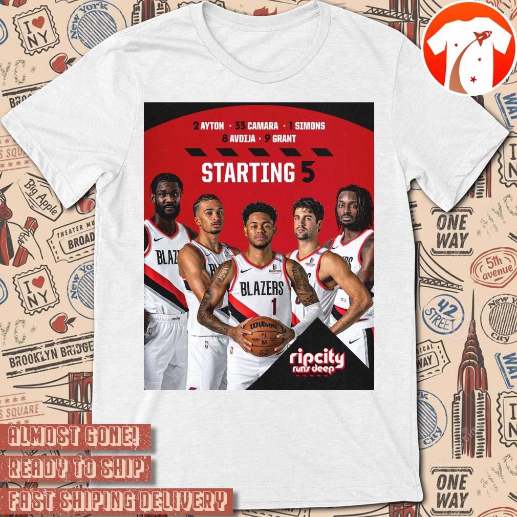 Official Poster Portland Trail Blazers Starting 5 Ripcity Runs Deep Players t-shirt