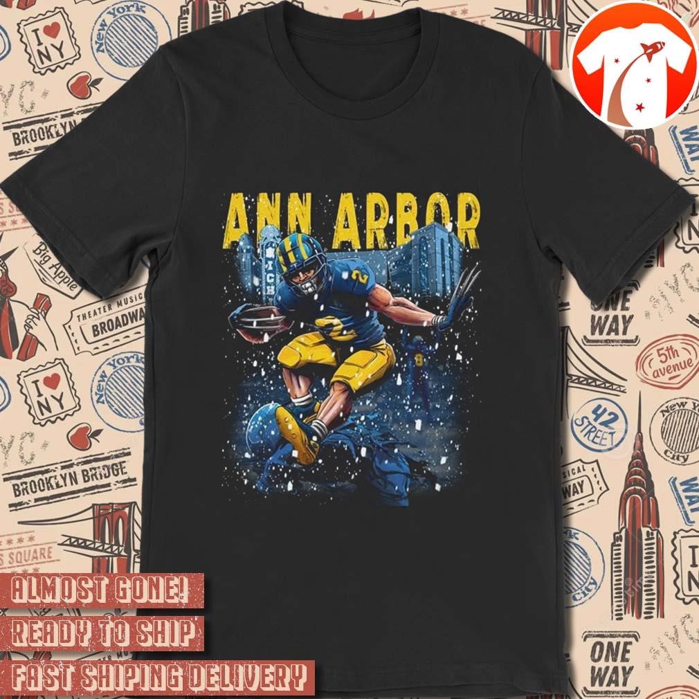 Official Blake Corum NFL Football 2024 Los Angeles Rams Wearing Ann Arbor National Champs t-shirt