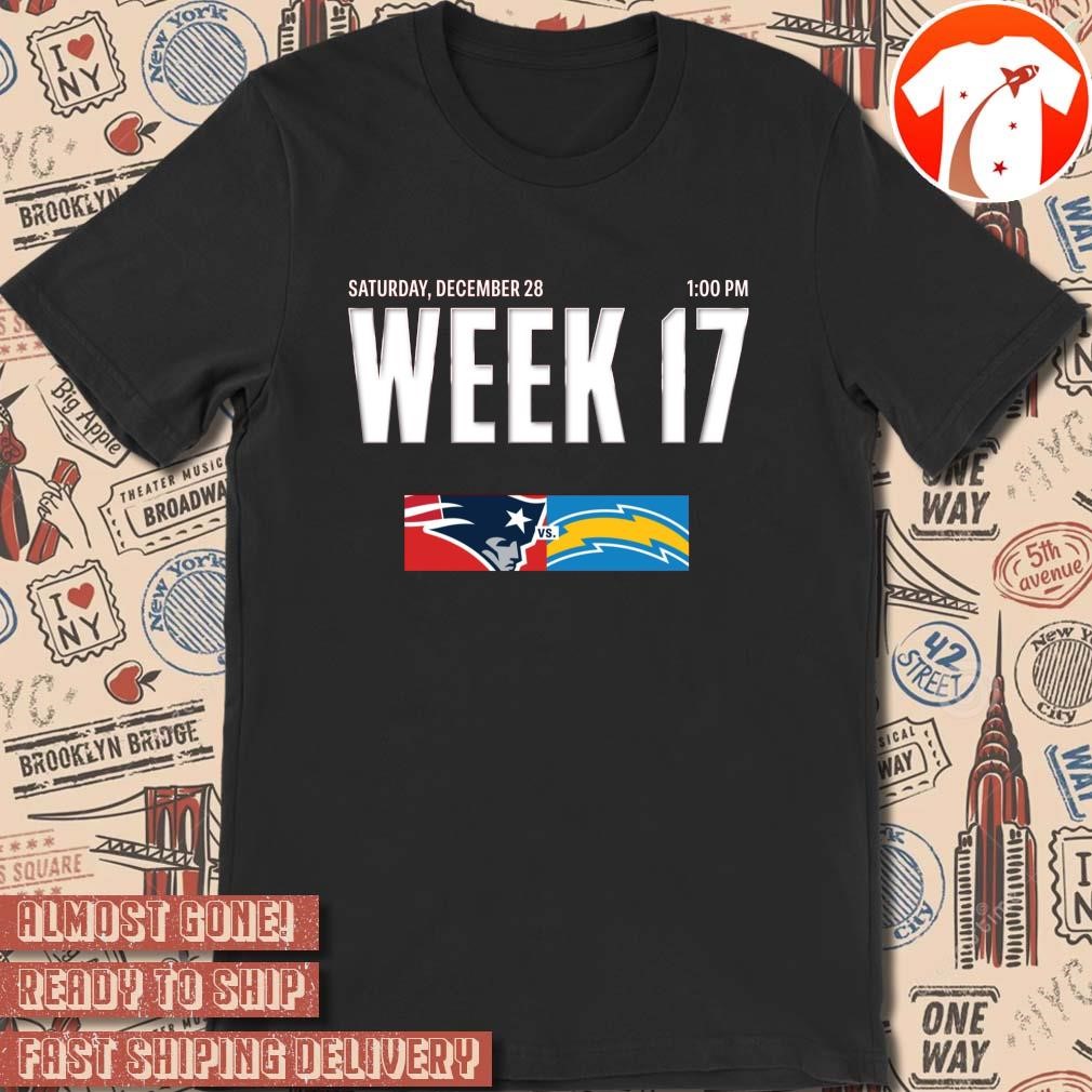 Official NFL Football Los Angeles Chargers Vs New England Patriots Week 17 Saturday December 28 t-shirt