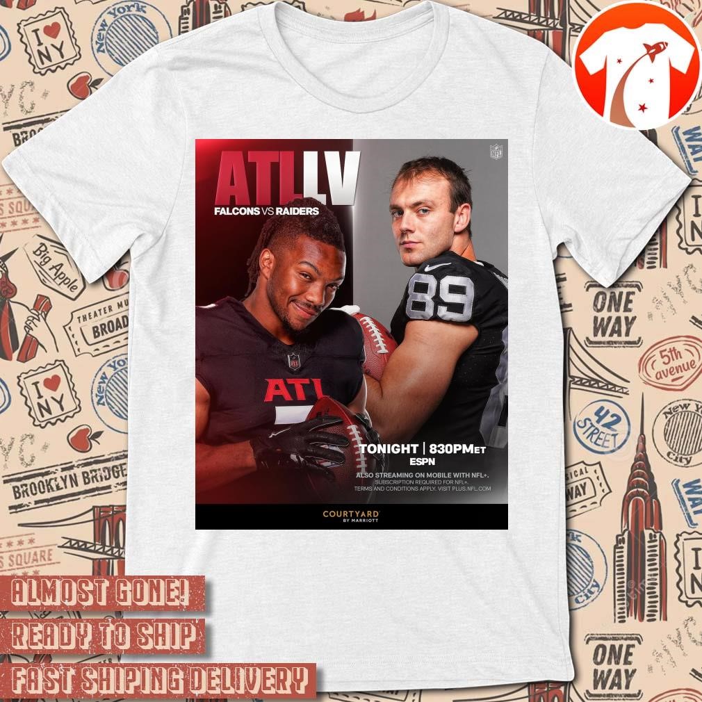 Official Poster Bijan Robinson NFL Football Atlanta Falcons vs. Brock Bowers Las Vegas Raiders on MNF t-shirt