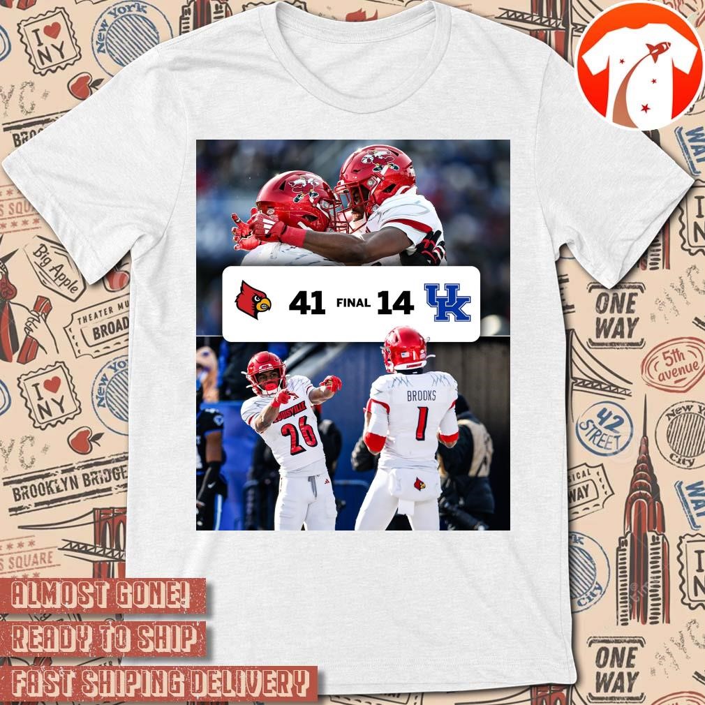 Official Poster Final Louisville Cardinals Vs Kentucky Wildcats 41 - 14 Louisville Dominates Kentucky t-shirt