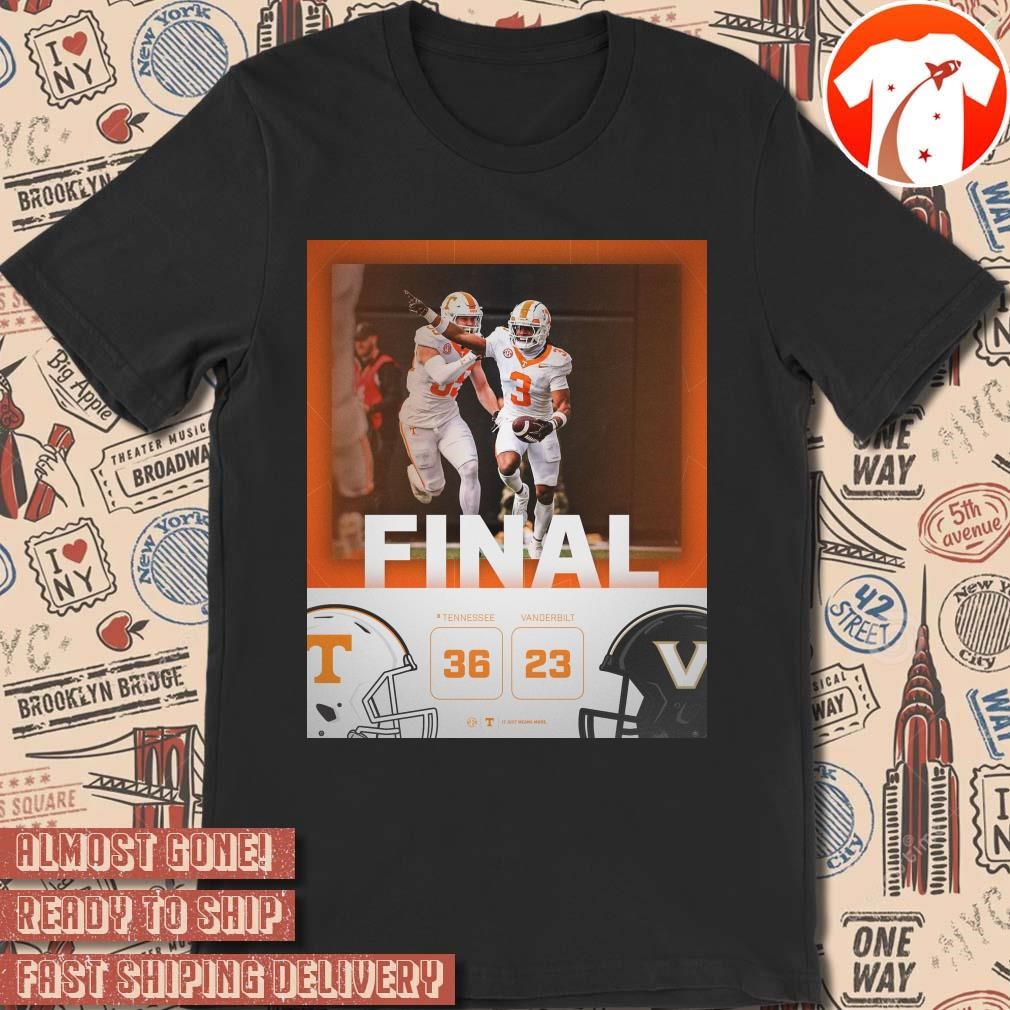 Official Poster Final Tennessee Volunteers Vs Vanderbilt Commodores 36 - 23 It Just Means More SEC Football 2024 t-shirt