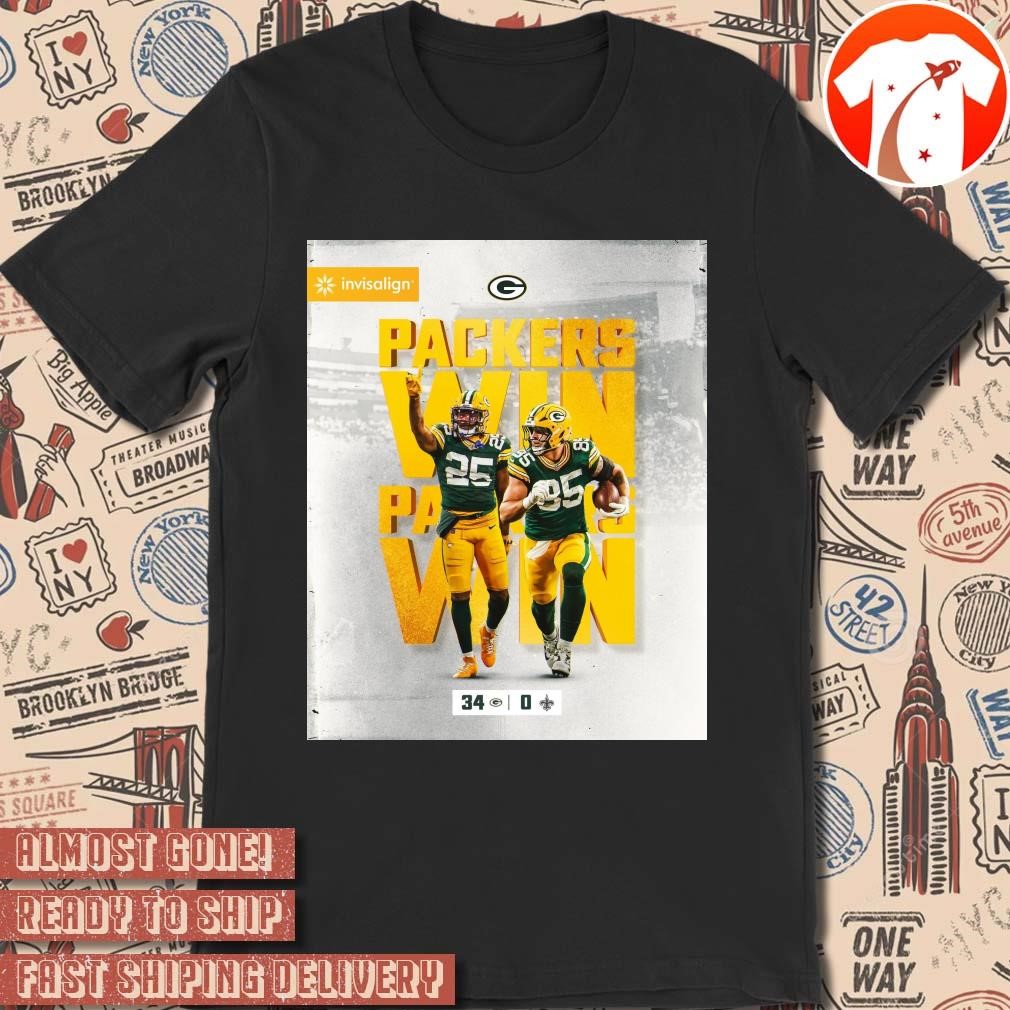 Official Poster Green Bay Packers win New Orleans Saints 34 - 0 Score Go Pack Go t-shirt