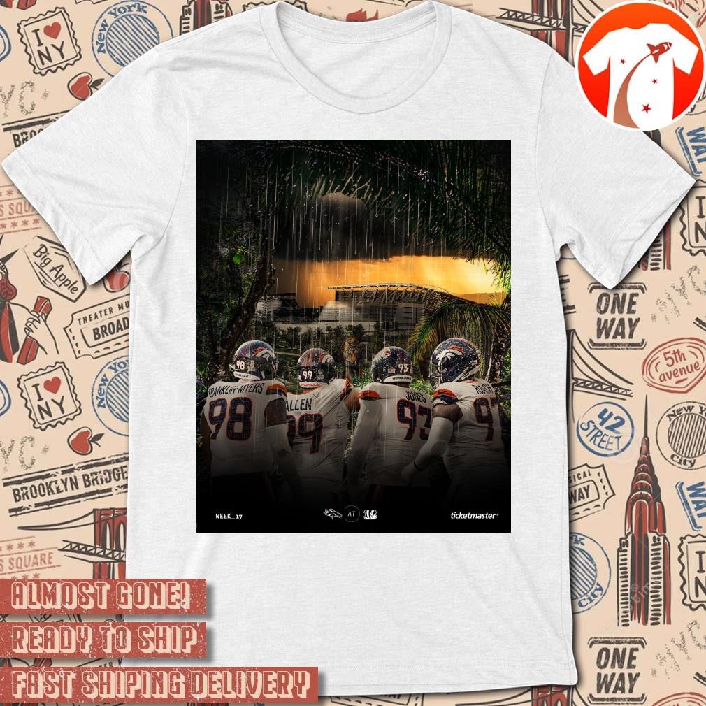 Official Poster NFL Football Denver Broncos At Cincinnati Bengals Battle In The Jungle Week 17 t-shirt