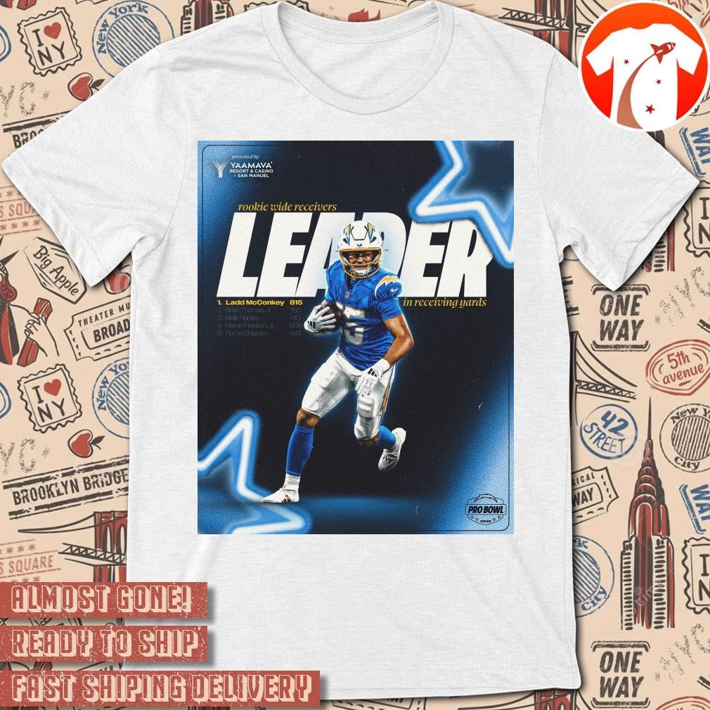 Official Poster NFL Los Angeles Chargers Ladd McConkey Rookie Wide Receivers Leader In Receiving Yards t-shirt