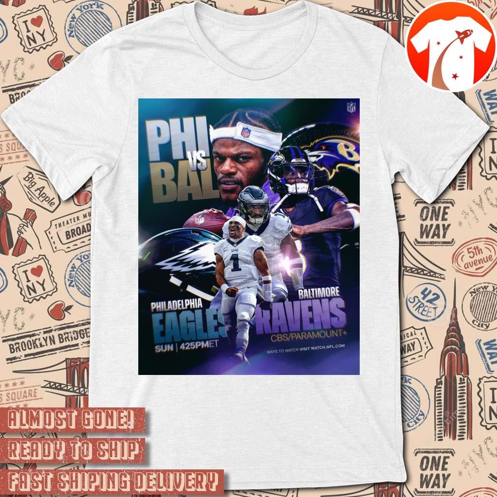 Official Poster Philadelphia Eagles vs. Baltimore Ravens NFL Football 2024 Hurts Jackson First Head-To-Head t-shirt