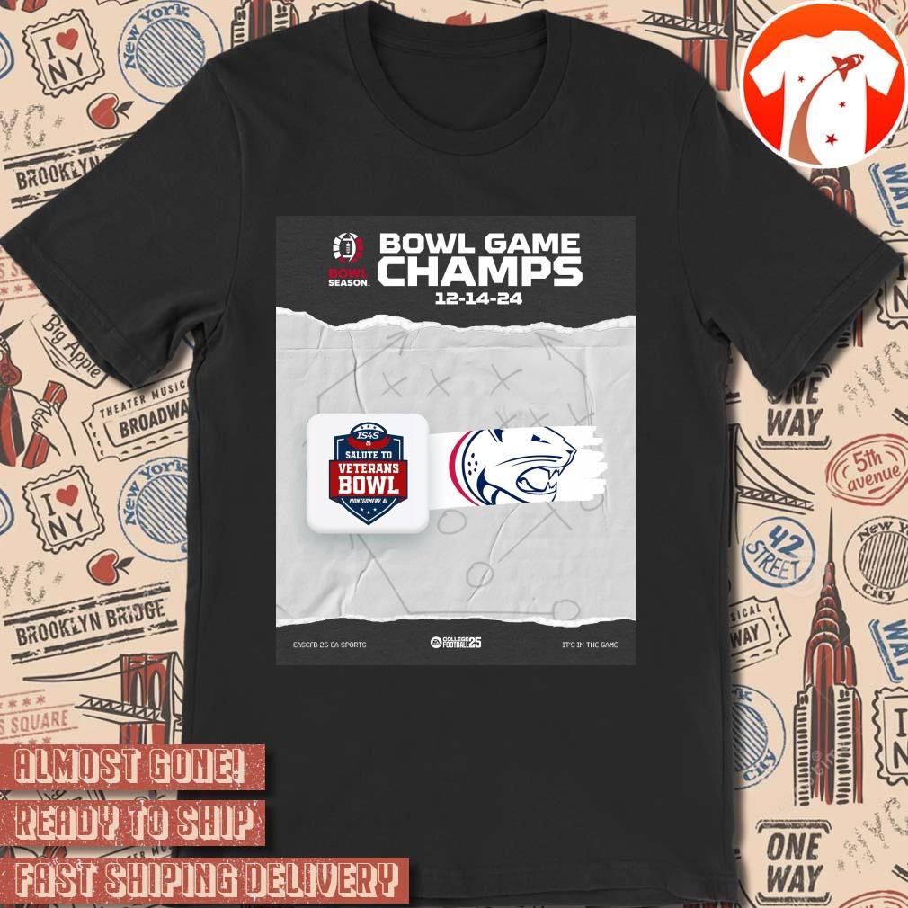 Official Poster South Alabama Jaguars Bowl Game Champs 12 14 24 IS4S Salute to Veterans Bowl College Football 25 t-shirt