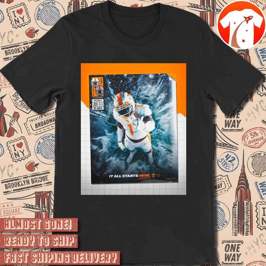 Official Poster Tennessee Volunteers vs. Ohio State Buckeyes Game Week It All Starts Here December 21 2024 t-shirt