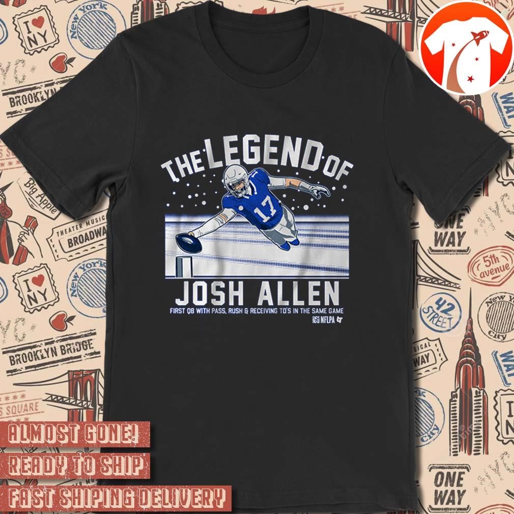 Official The Legend Of Josh Allen First QB With Pass Rush And Receiving TD's In The Same Game NFL Football 2024 Buffalo Bills t-shirt