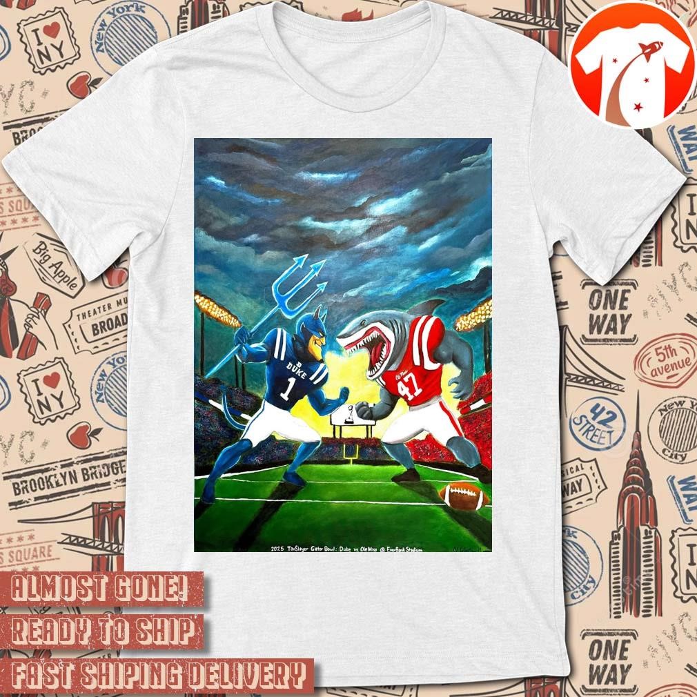 Official Poster 2025 Taxslayer Gator Bowl Football Duke Blue Devils vs Ole Miss Rebels Everbank Stadium Fan Art t-shirt